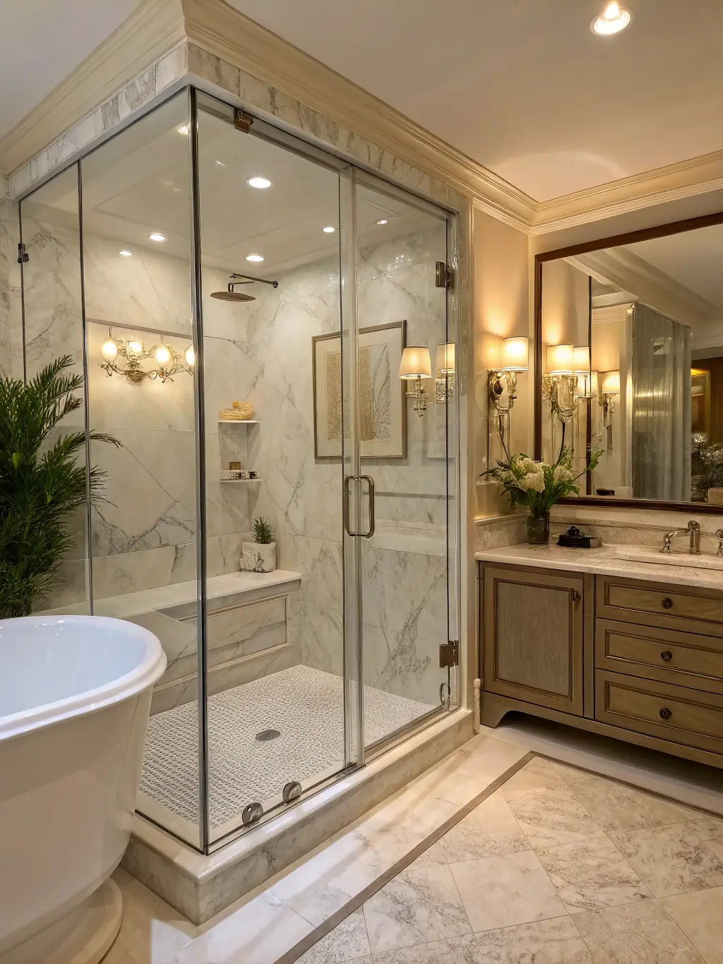 A beautifully renovated bathroom with a walk-in shower, custom vanity, and modern fixtures, highlighting Jaar & Co.'s attention to detail.
