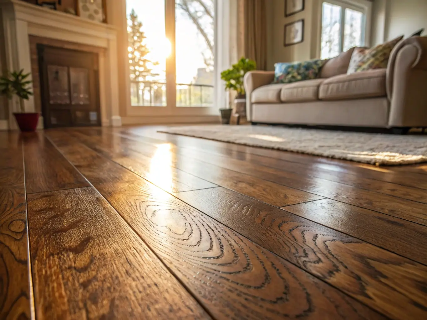 A newly installed hardwood floor in a living room, demonstrating Jaar & Co.'s proficiency in flooring installation and enhancing the home's aesthetic appeal.